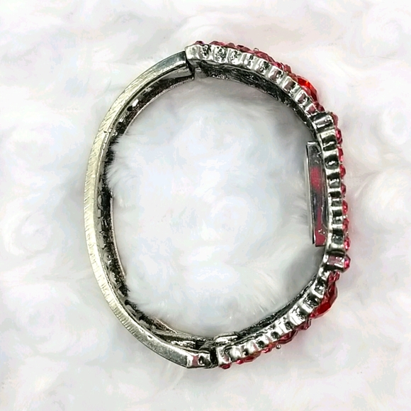 Figaro Couture Red Rhinestone Hinged Bangle Bracelet Watch - Picture 3 of 10